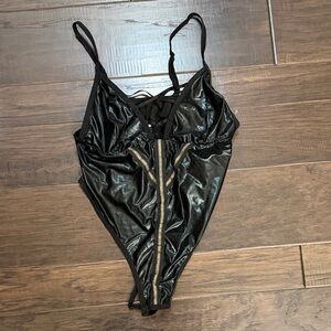 Shirley of Hollywood Black Bodysuit with Gold Zipper Look